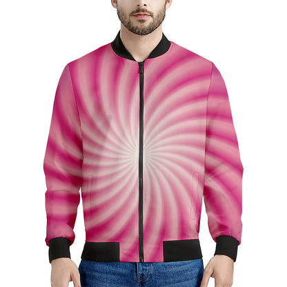 Pink Whirlpool Spiral Print Men's Bomber Jacket