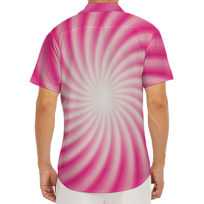 Pink Whirlpool Spiral Print Men's Deep V-Neck Shirt