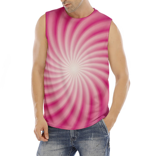 Pink Whirlpool Spiral Print Men's Fitness Tank Top