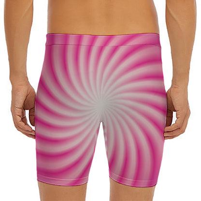 Pink Whirlpool Spiral Print Men's Long Boxer Briefs
