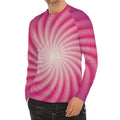 Pink Whirlpool Spiral Print Men's Long Sleeve Rash Guard
