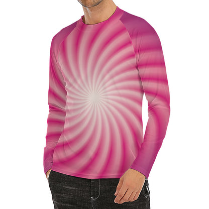 Pink Whirlpool Spiral Print Men's Long Sleeve Rash Guard