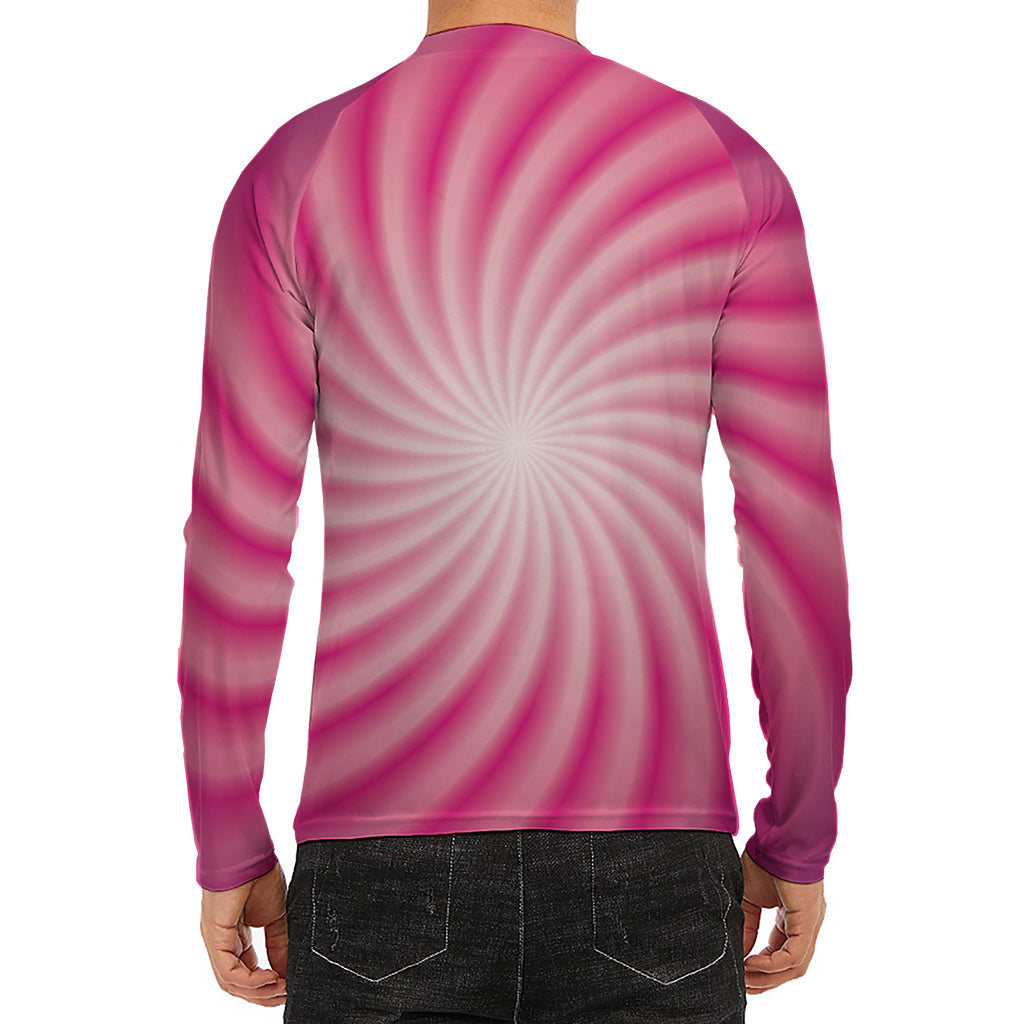 Pink Whirlpool Spiral Print Men's Long Sleeve Rash Guard