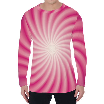 Pink Whirlpool Spiral Print Men's Long Sleeve T-Shirt