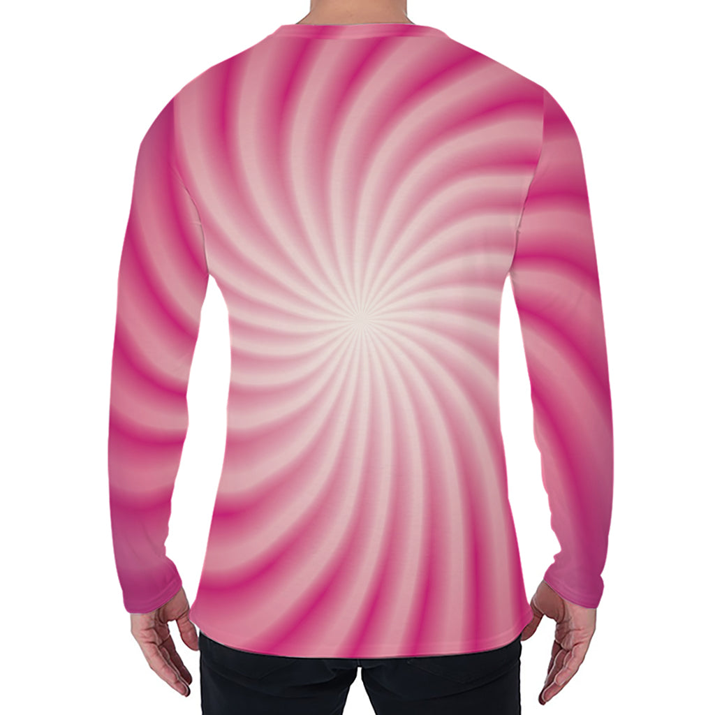 Pink Whirlpool Spiral Print Men's Long Sleeve T-Shirt