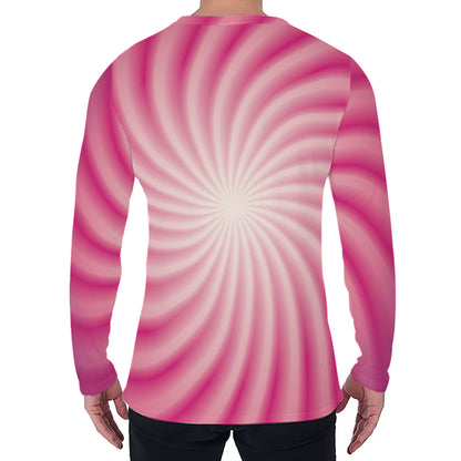 Pink Whirlpool Spiral Print Men's Long Sleeve T-Shirt