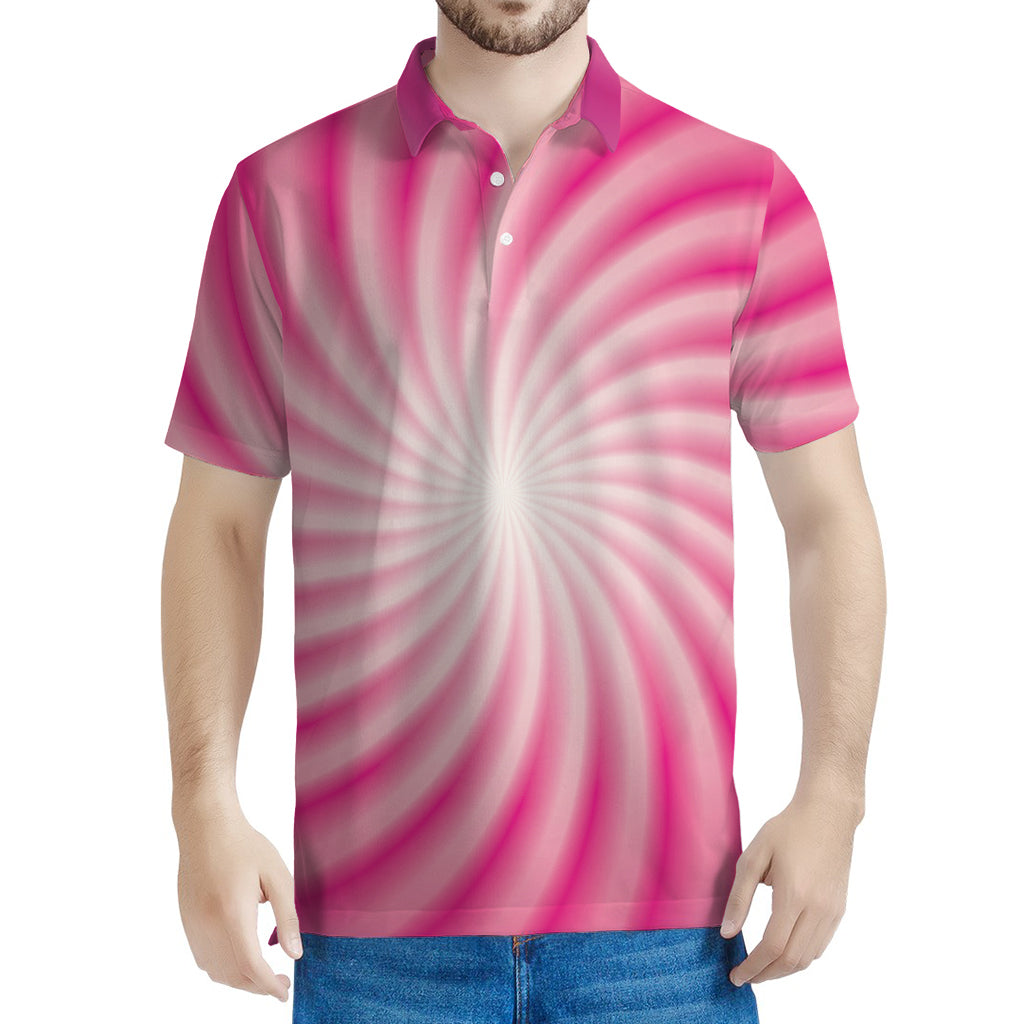 Pink Whirlpool Spiral Print Men's Polo Shirt