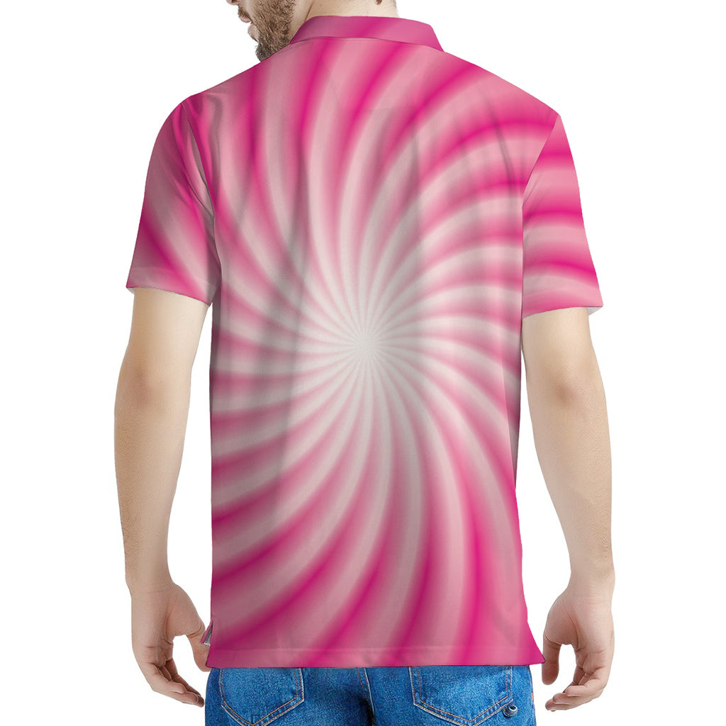 Pink Whirlpool Spiral Print Men's Polo Shirt