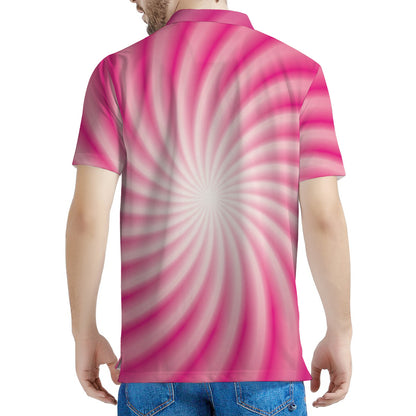 Pink Whirlpool Spiral Print Men's Polo Shirt