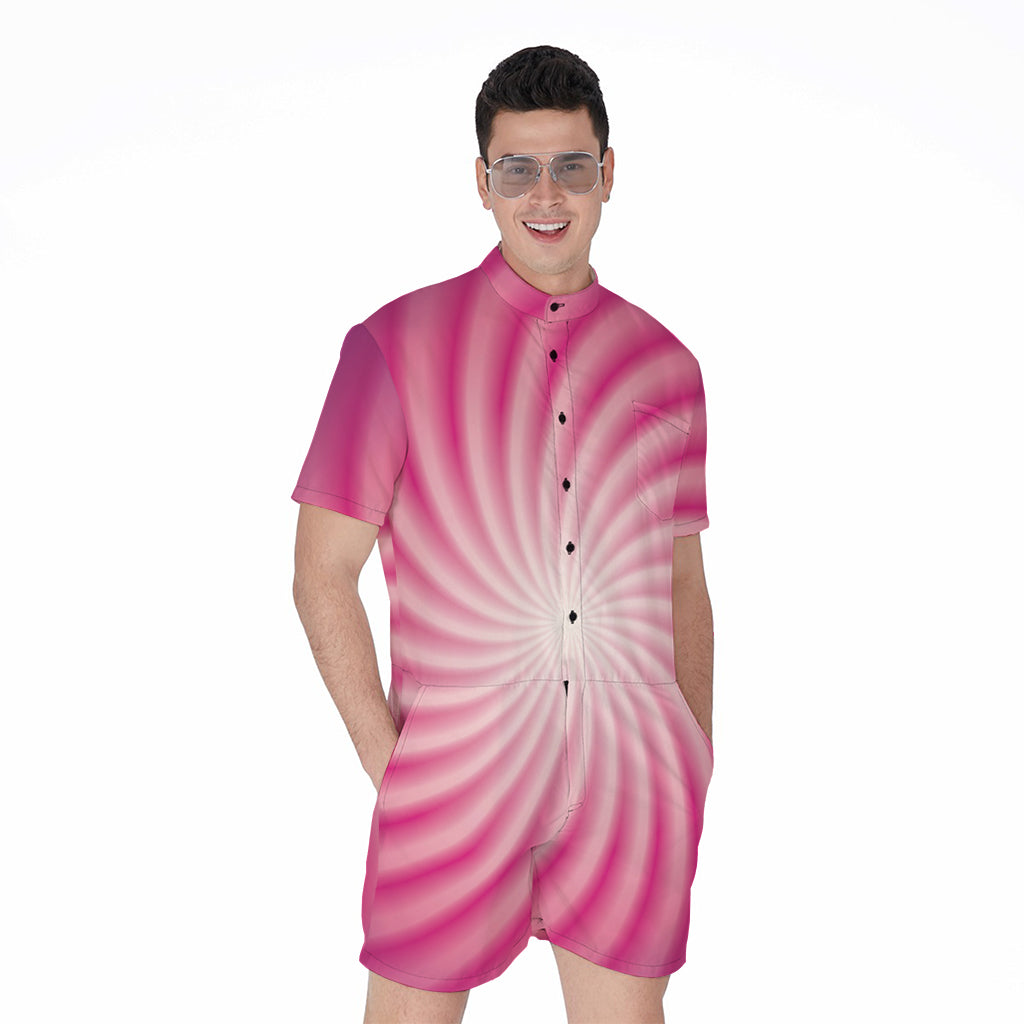 Pink Whirlpool Spiral Print Men's Rompers