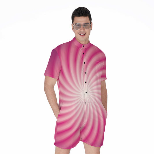 Pink Whirlpool Spiral Print Men's Rompers