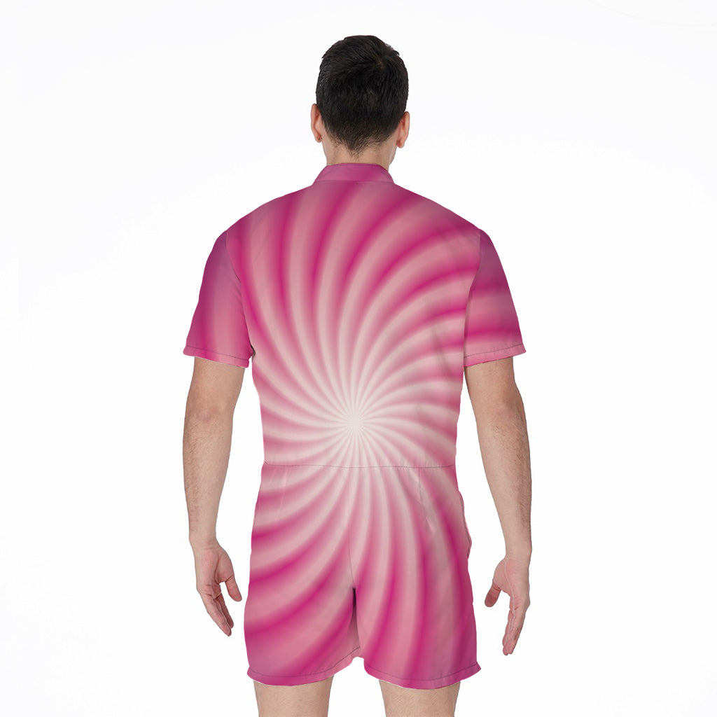 Pink Whirlpool Spiral Print Men's Rompers