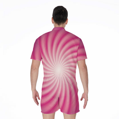Pink Whirlpool Spiral Print Men's Rompers