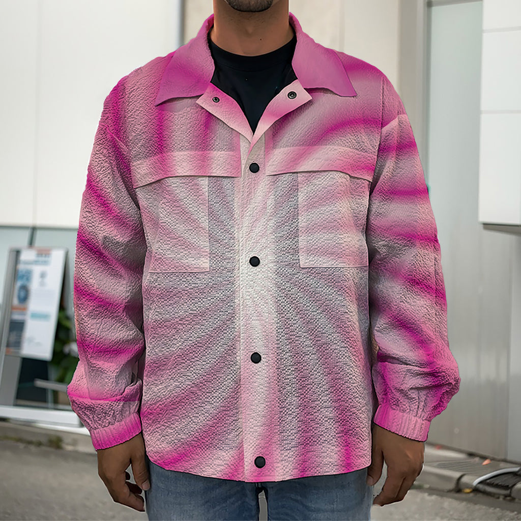 Pink Whirlpool Spiral Print Men's Shirt Jacket