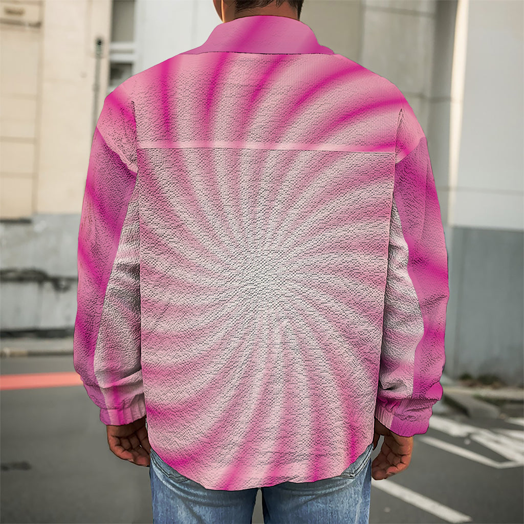 Pink Whirlpool Spiral Print Men's Shirt Jacket