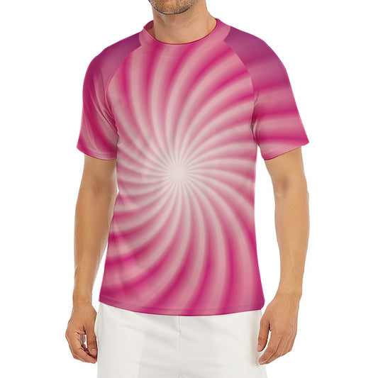 Pink Whirlpool Spiral Print Men's Short Sleeve Rash Guard