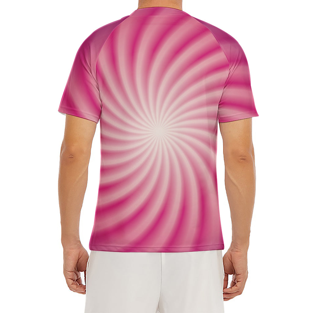 Pink Whirlpool Spiral Print Men's Short Sleeve Rash Guard