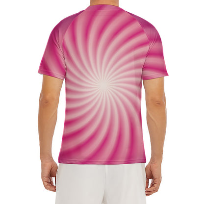 Pink Whirlpool Spiral Print Men's Short Sleeve Rash Guard