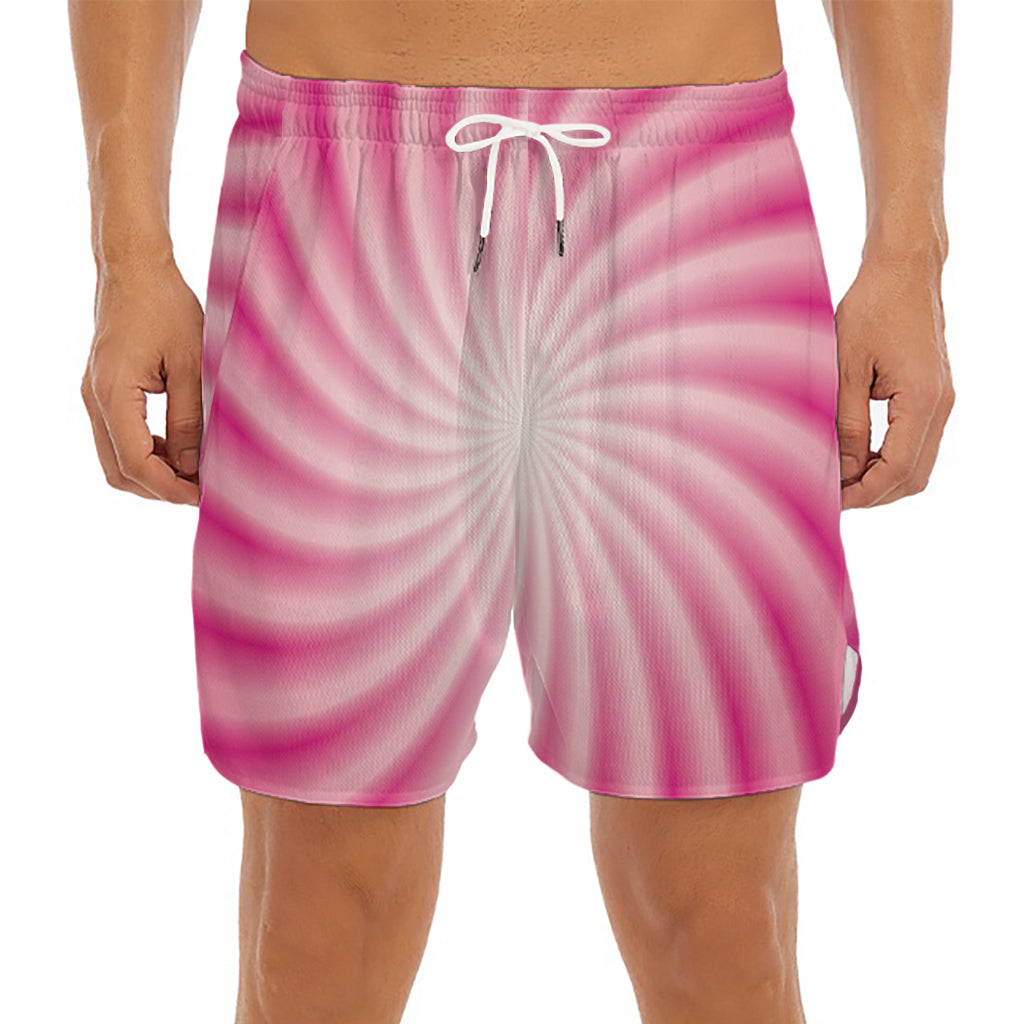 Pink Whirlpool Spiral Print Men's Split Running Shorts