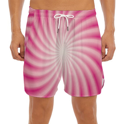 Pink Whirlpool Spiral Print Men's Split Running Shorts