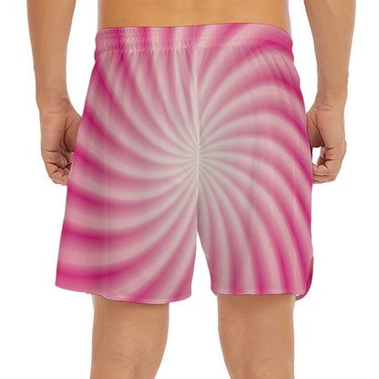 Pink Whirlpool Spiral Print Men's Split Running Shorts