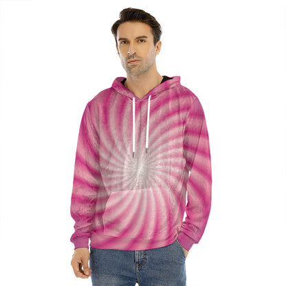 Pink Whirlpool Spiral Print Men's Velvet Pullover Hoodie
