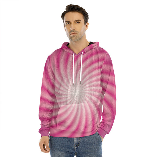 Pink Whirlpool Spiral Print Men's Velvet Pullover Hoodie