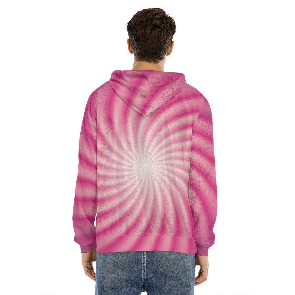 Pink Whirlpool Spiral Print Men's Velvet Pullover Hoodie