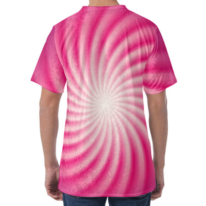 Pink Whirlpool Spiral Print Men's Velvet T-Shirt