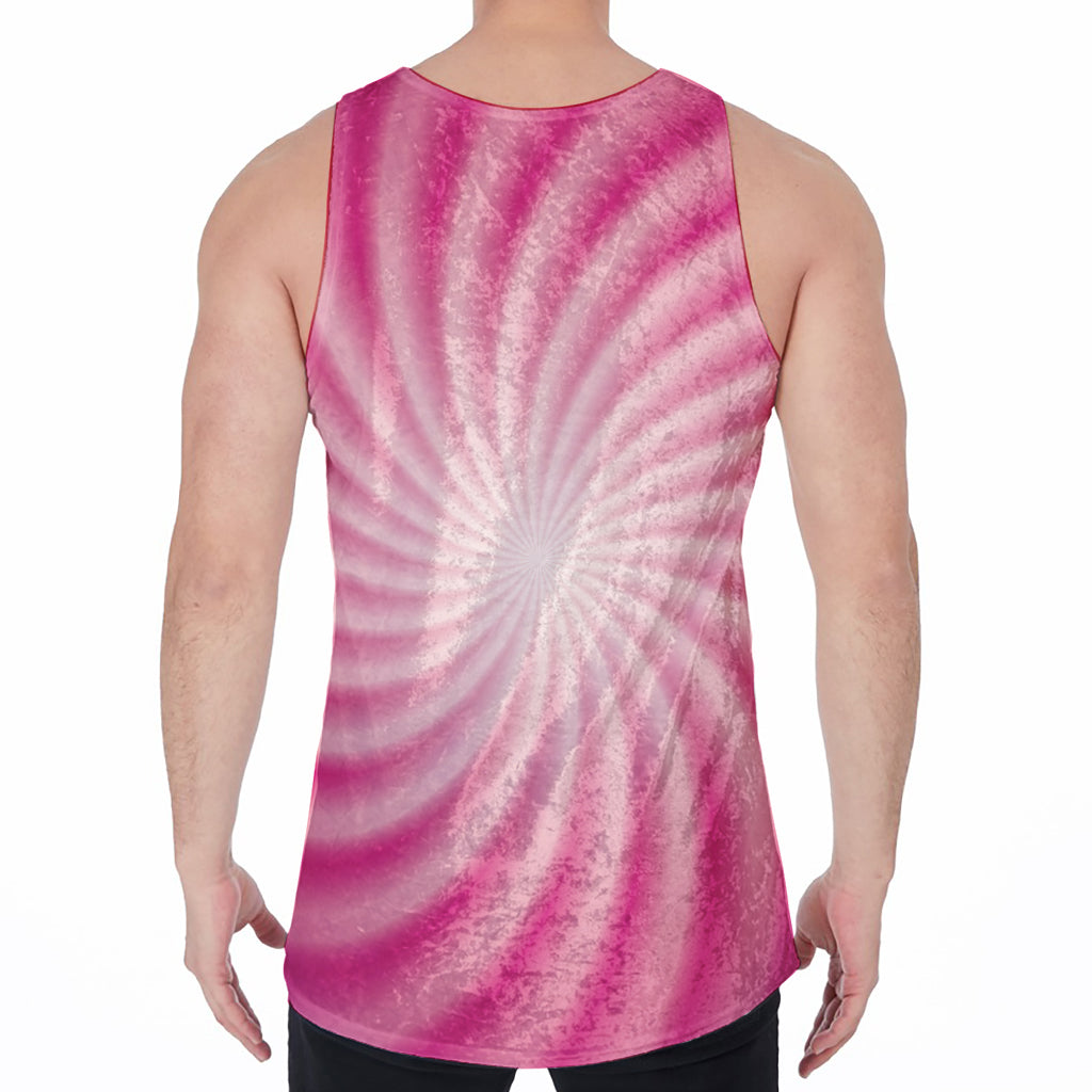 Pink Whirlpool Spiral Print Men's Velvet Tank Top