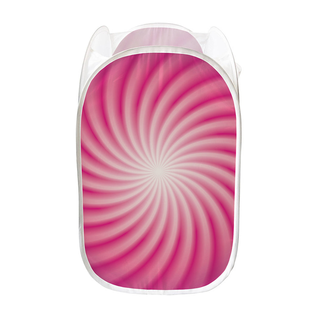 Pink Whirlpool Spiral Print Mesh Laundry Hamper