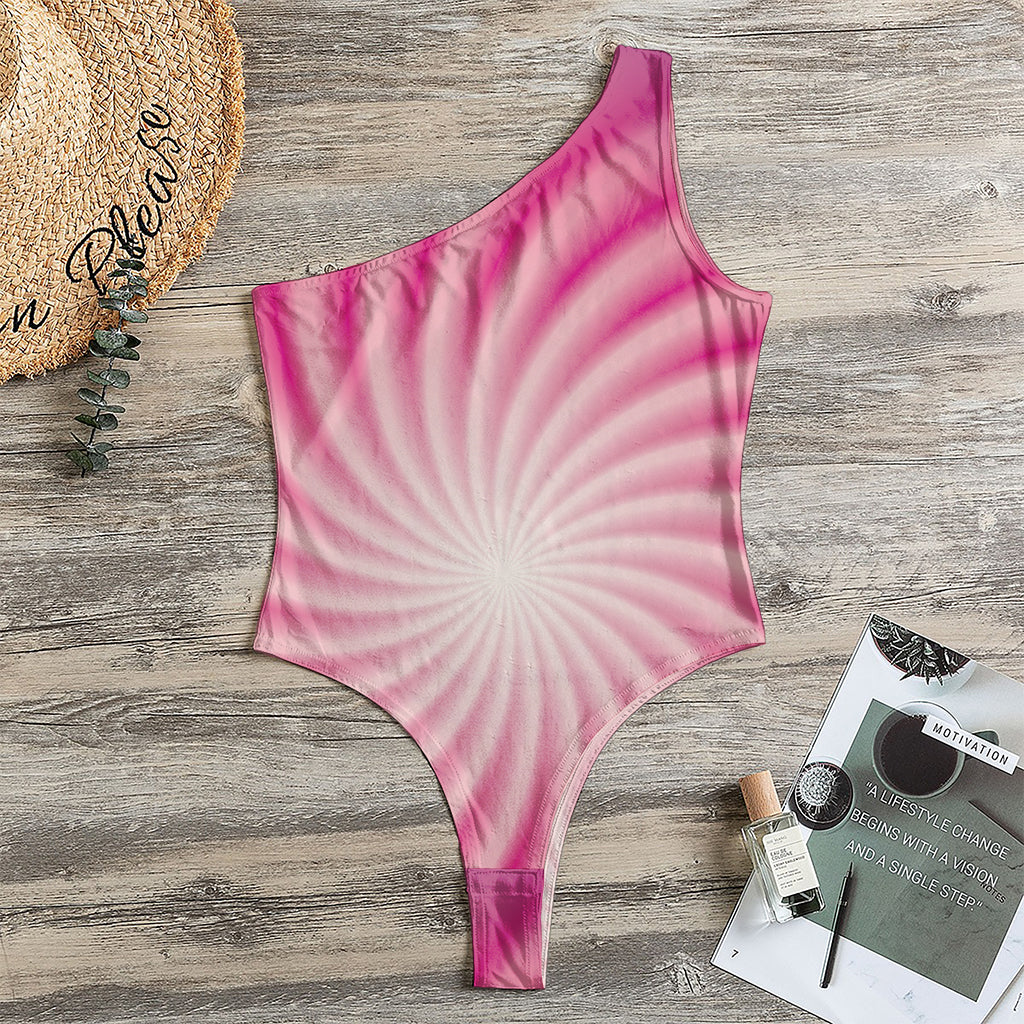 Pink Whirlpool Spiral Print One Shoulder Bodysuit