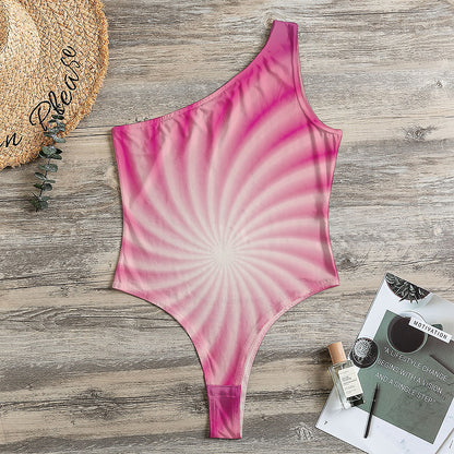 Pink Whirlpool Spiral Print One Shoulder Bodysuit