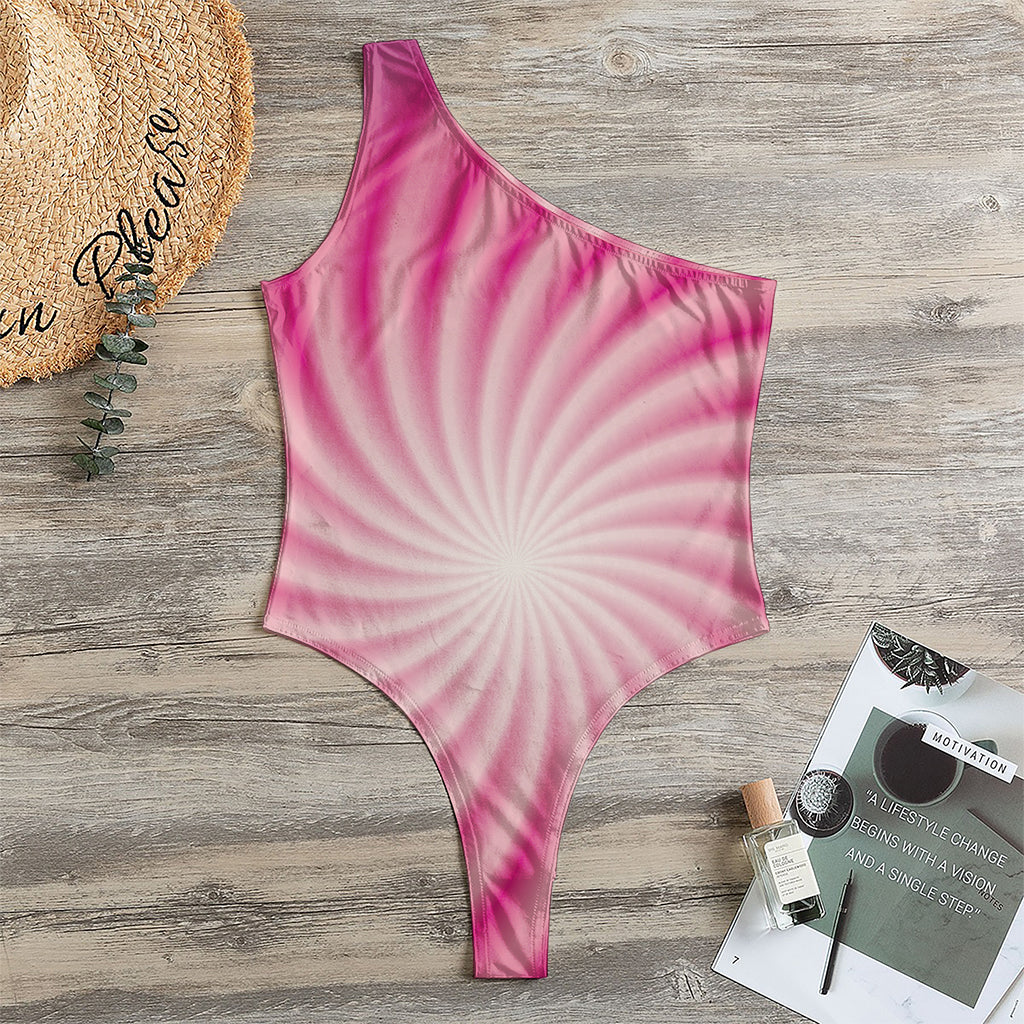 Pink Whirlpool Spiral Print One Shoulder Bodysuit