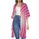 Pink Whirlpool Spiral Print Open Front Beach Cover Up