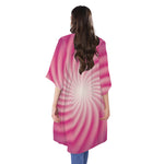 Pink Whirlpool Spiral Print Open Front Beach Cover Up