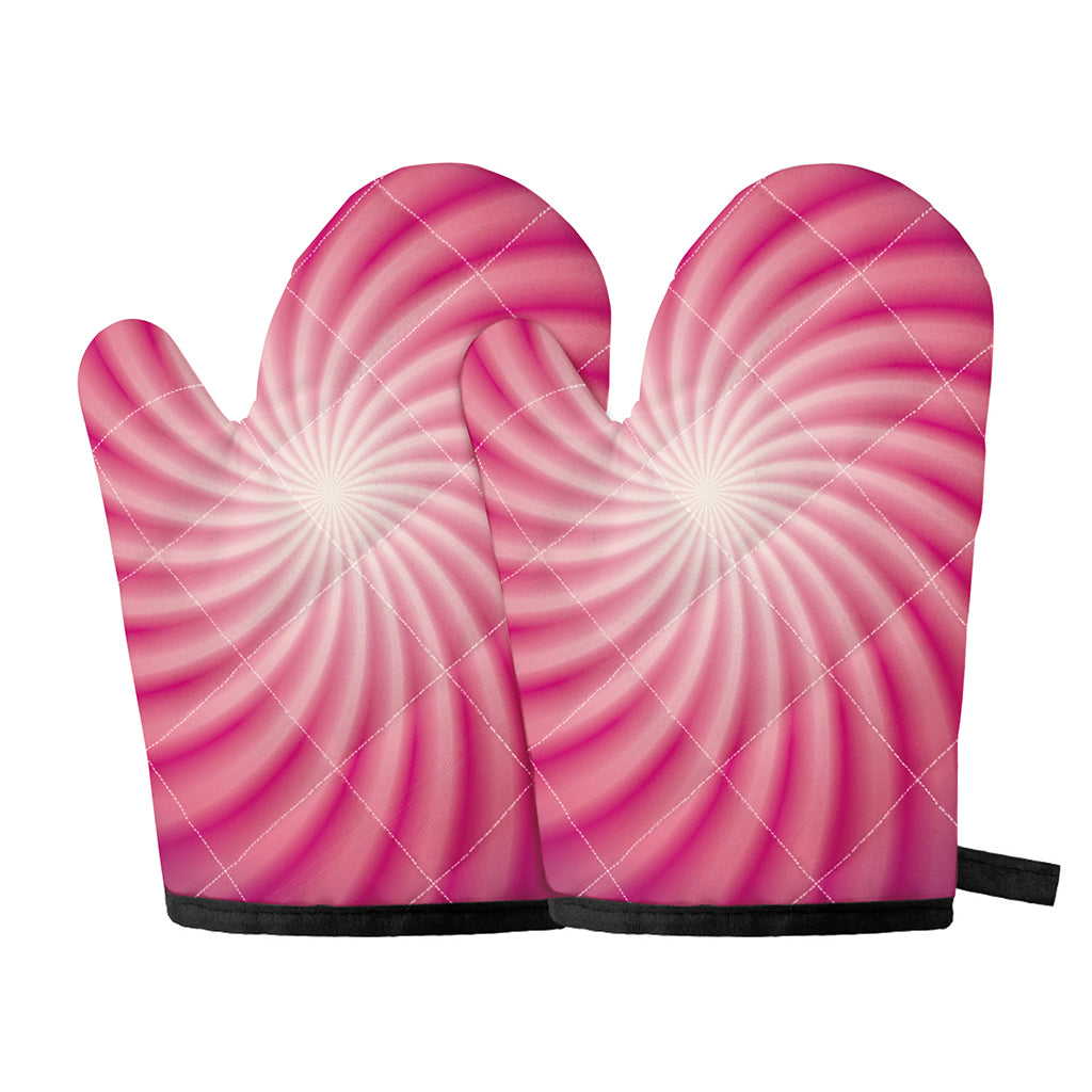 Pink Whirlpool Spiral Print Oven Mitts