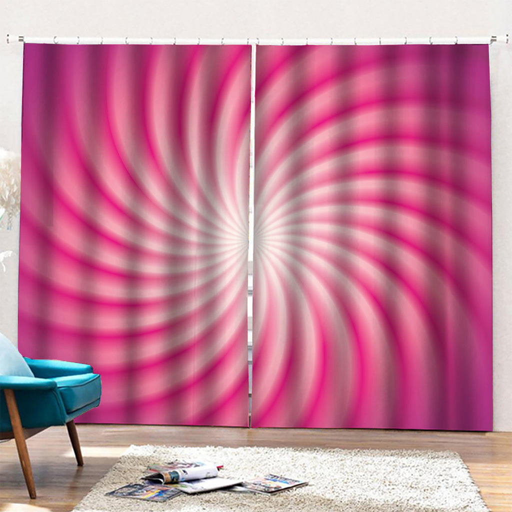Pink Whirlpool Spiral Print Pencil Pleat Curtains