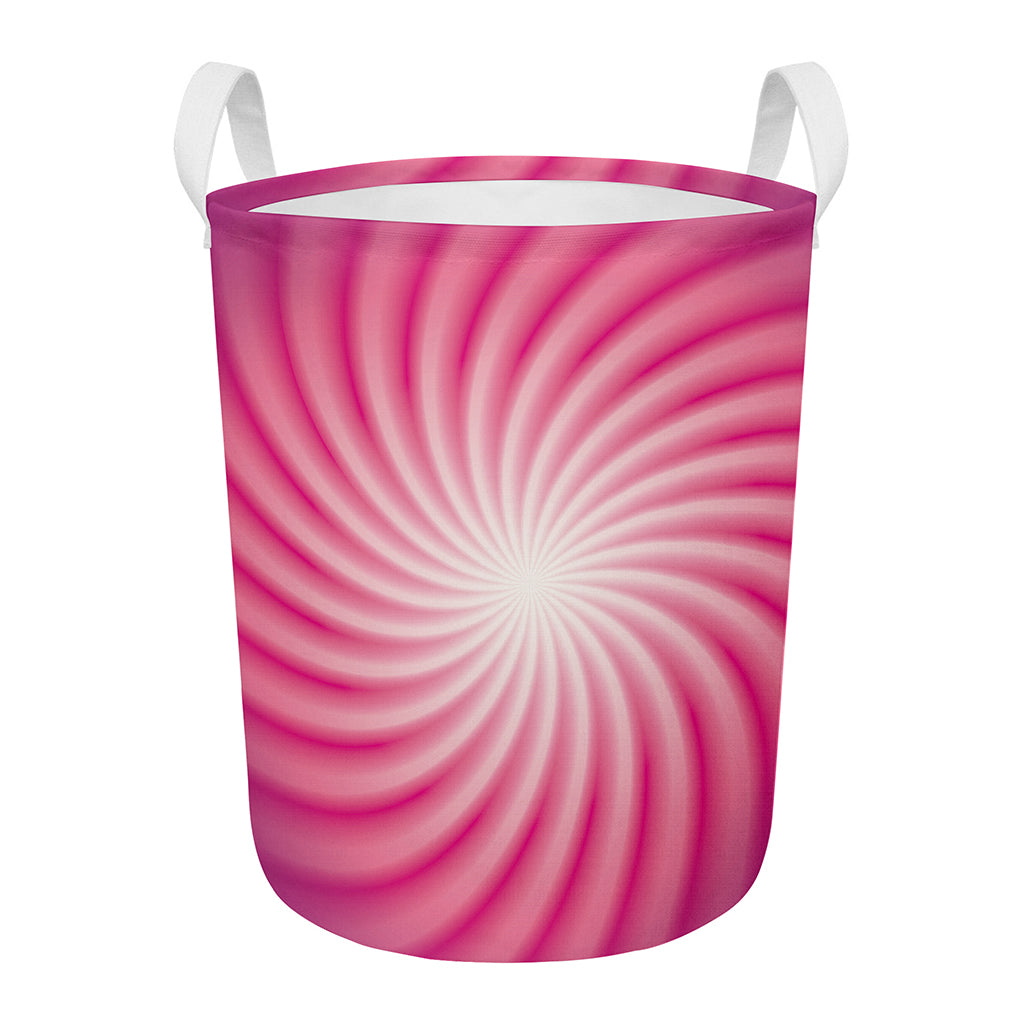Pink Whirlpool Spiral Print Round Laundry Basket