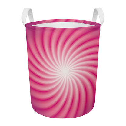 Pink Whirlpool Spiral Print Round Laundry Basket