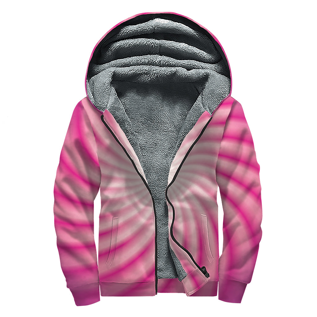 Pink Whirlpool Spiral Print Sherpa Lined Zip Up Hoodie