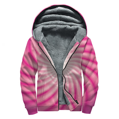 Pink Whirlpool Spiral Print Sherpa Lined Zip Up Hoodie