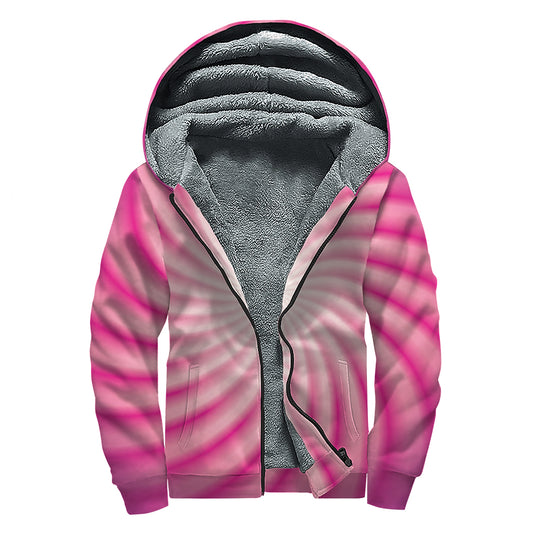 Pink Whirlpool Spiral Print Sherpa Lined Zip Up Hoodie