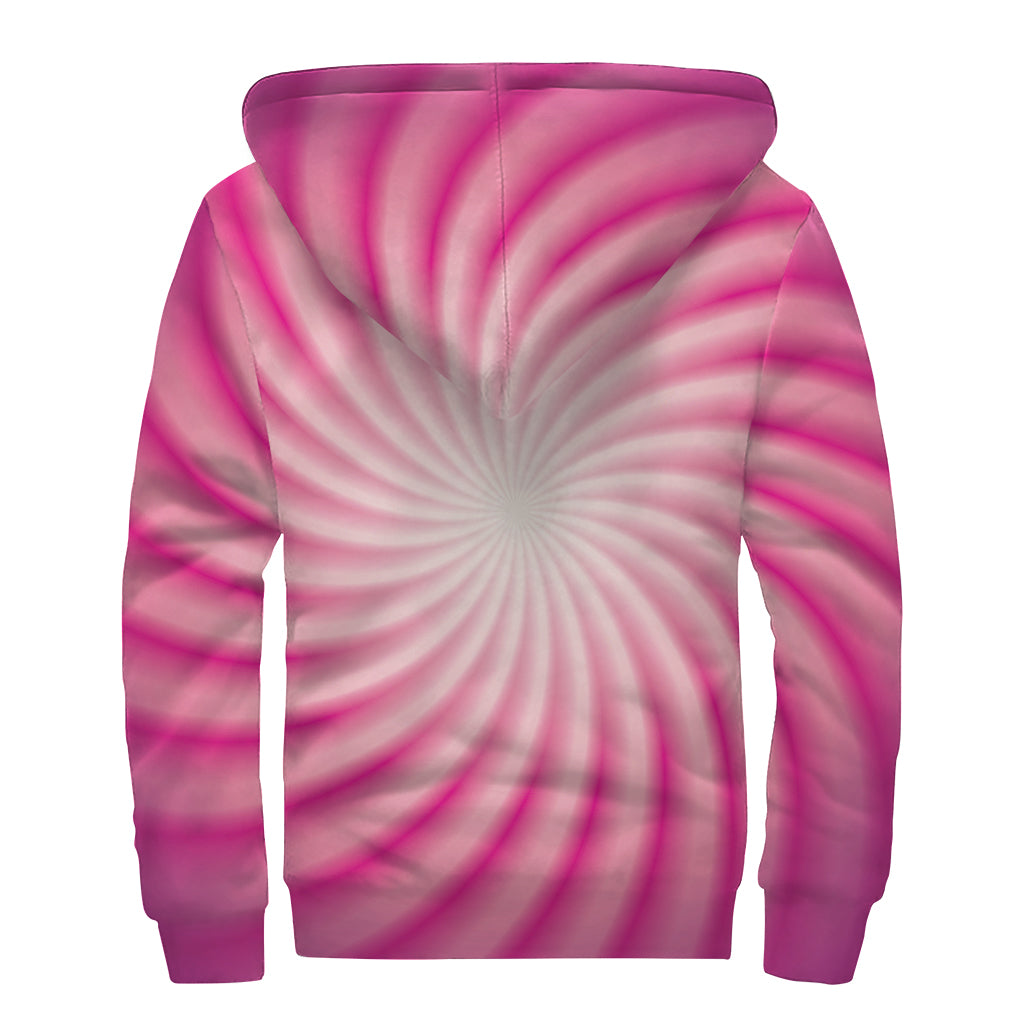 Pink Whirlpool Spiral Print Sherpa Lined Zip Up Hoodie