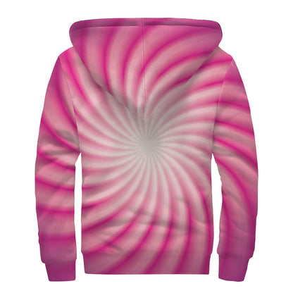 Pink Whirlpool Spiral Print Sherpa Lined Zip Up Hoodie