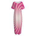 Pink Whirlpool Spiral Print Short Sleeve Long Nightdress