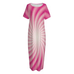 Pink Whirlpool Spiral Print Short Sleeve Long Nightdress