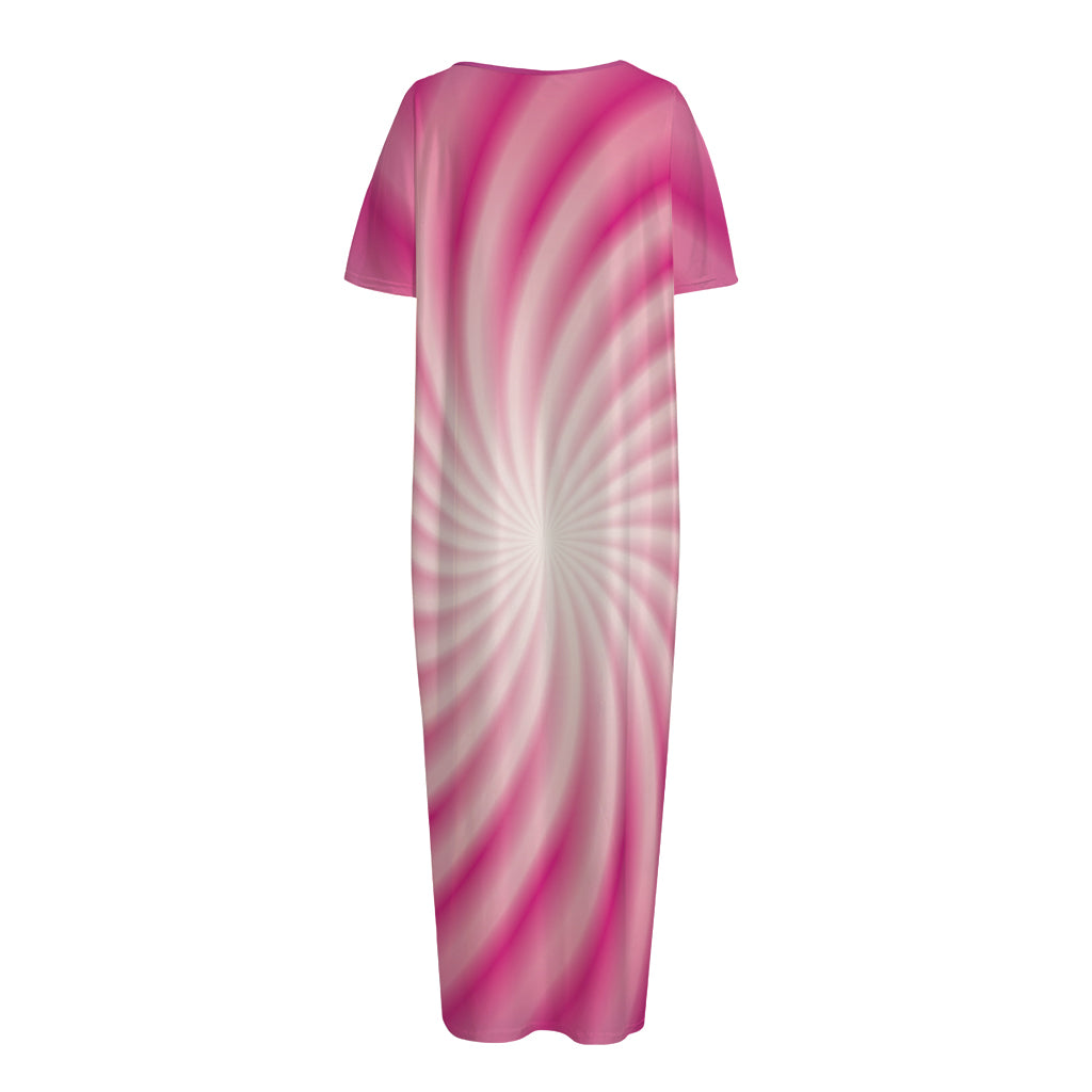 Pink Whirlpool Spiral Print Short Sleeve Long Nightdress