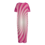 Pink Whirlpool Spiral Print Short Sleeve Long Nightdress