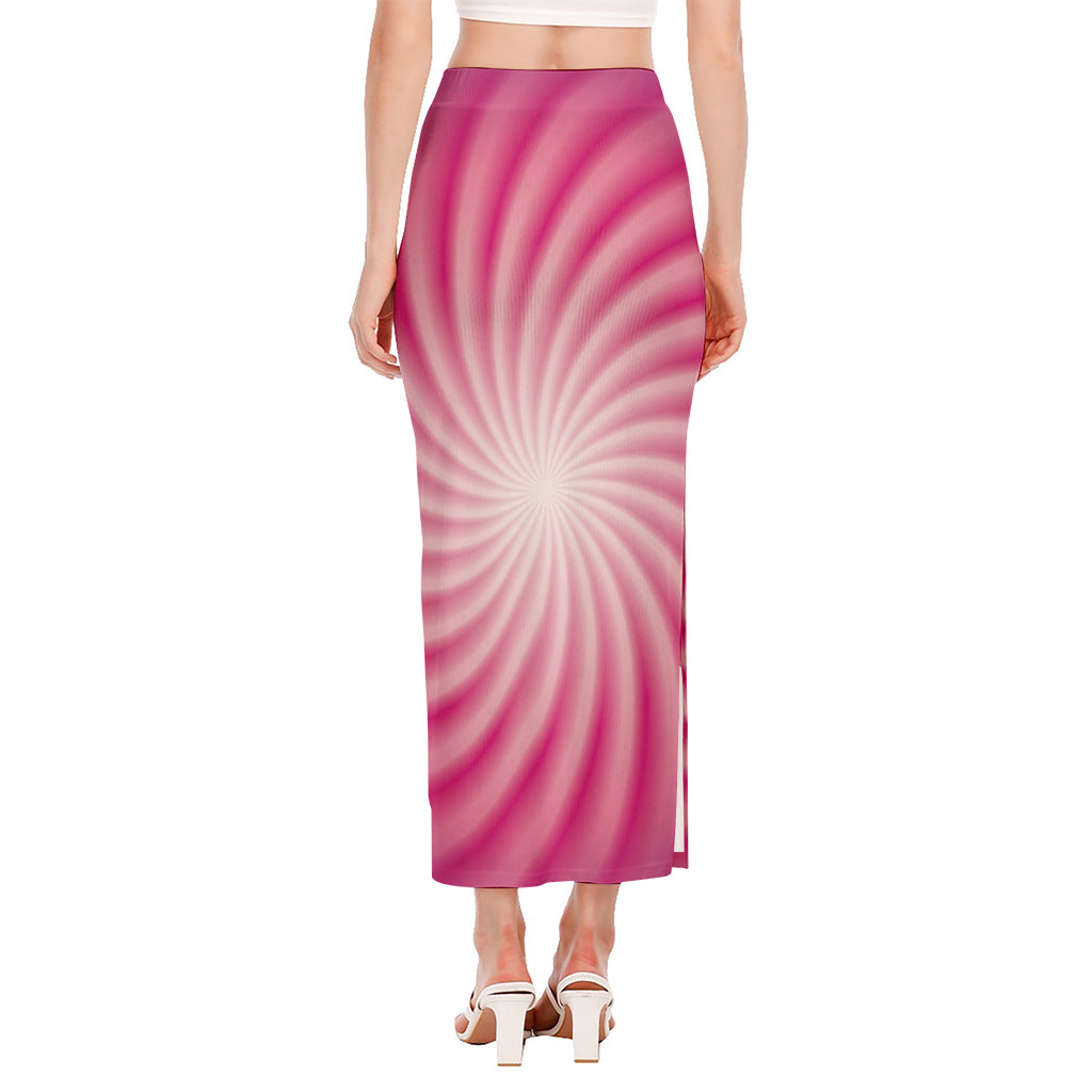 Pink Whirlpool Spiral Print Side Slit Maxi Skirt